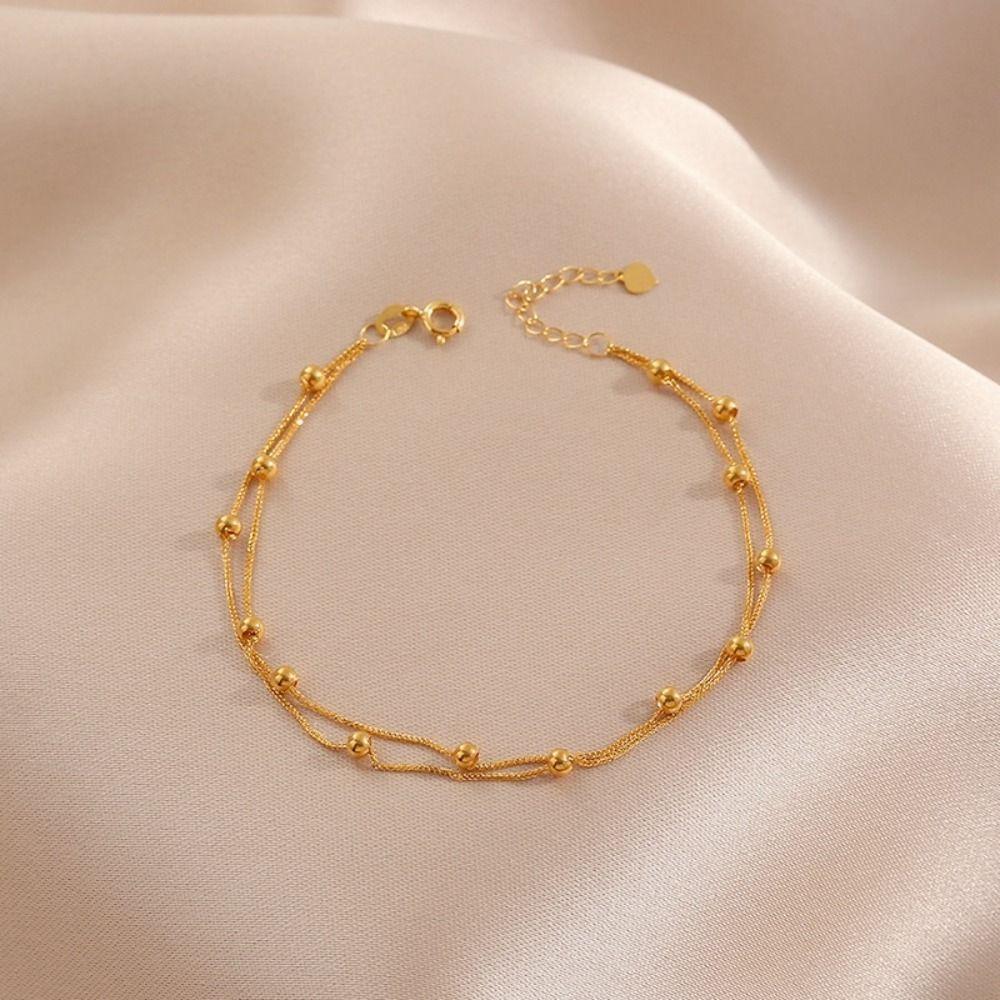 Titanium Steel Double-Layered Trending Anklet Bead  Simple   Ladies
