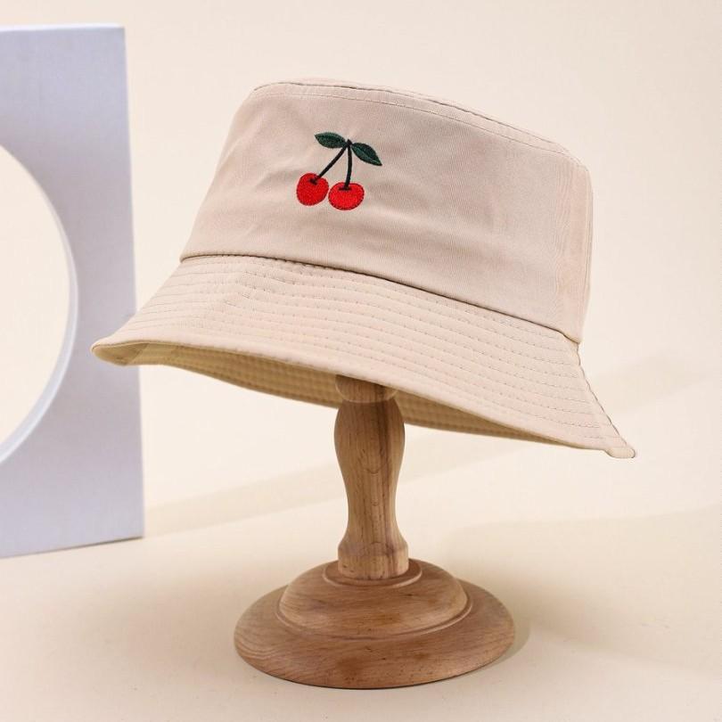 Ins Small Fresh Embroidered Cherry Bucket Hat Women'S Summer Versatile Sun Hat