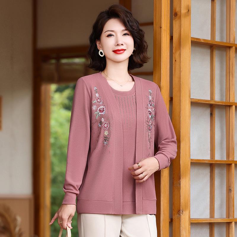 

Весенняя трикотажная блузка с вставками для женщин 40-60 лет - Дизайн свитера «два в одном» 4XL (135-145 lbs)