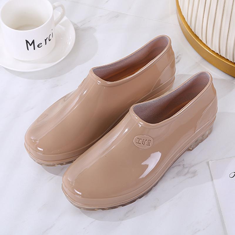 Low-top Rain Boots Women's Fashion Adult Outer Rain Shoes Water Boots Non-slip Waterproof Shoes Light-mouth Rubber Shoes Kitchen Summer