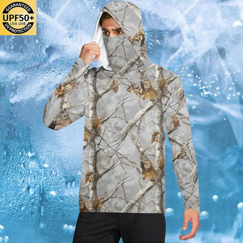 Men's Casual Leaf Camouflage Print Hooded Long Sleeve Sun Protection Jacket Lightweight Breathable Outdoor Sportswear