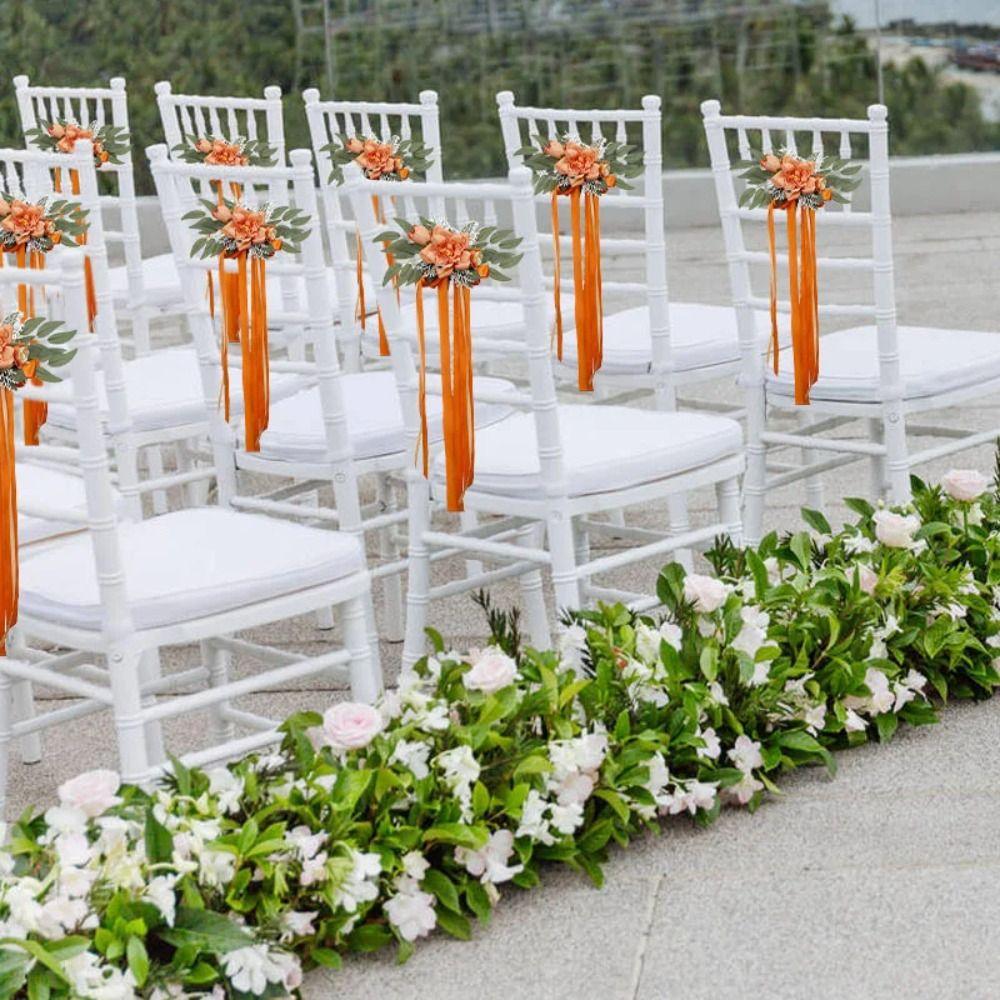 Nordic Style Wedding Pew Flowers Eucalyptus Leaves Artificial Flowers Chair Back Flower  Ceremony