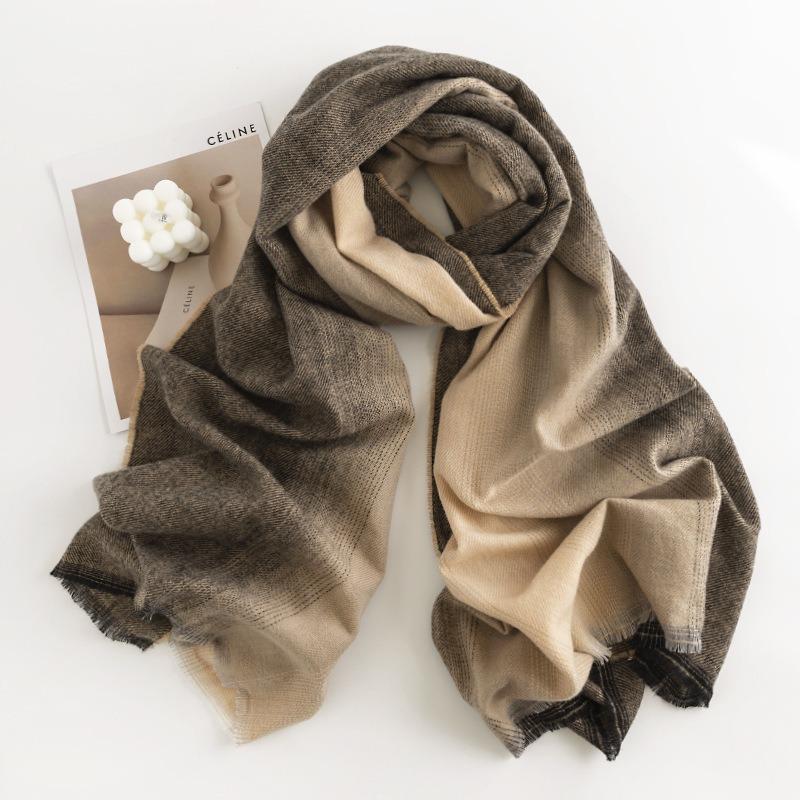 New Herringbone Pattern Single Color Versatile Imitation Cashmere Scarf for Women Simple Casual Style Tassel Warm Shawl