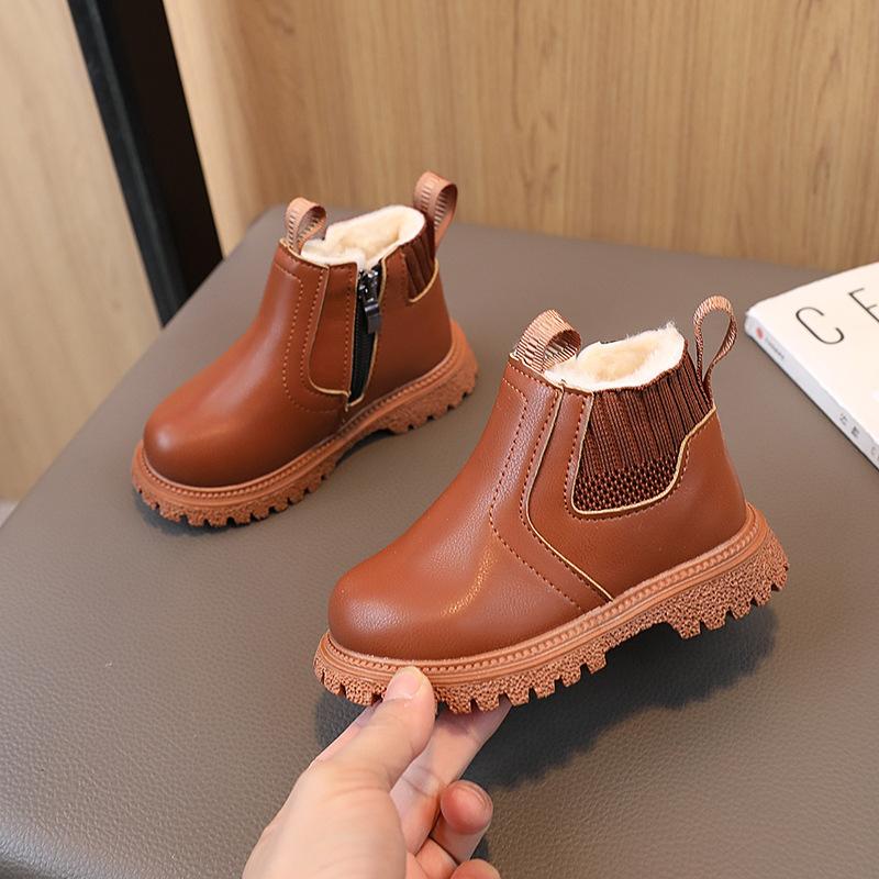 

Девочки осень и зима новые модные детские короткие сапоги для маленьких девочек детские кожаные сапоги с мягкой подошвой 30