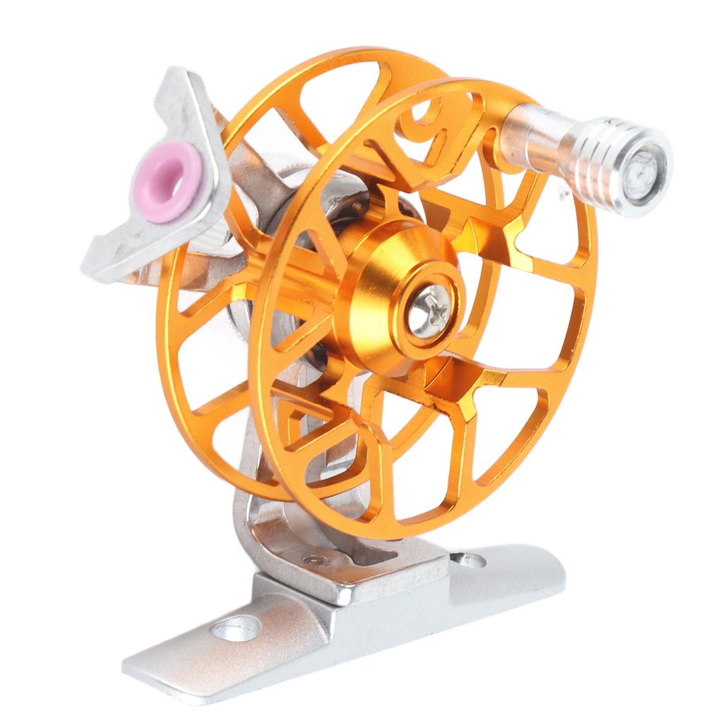 Portable Ice Fishing Wheel Aluminum Alloy Right Handed Fly Fishing Reel Labor‑Saving(Gold )
