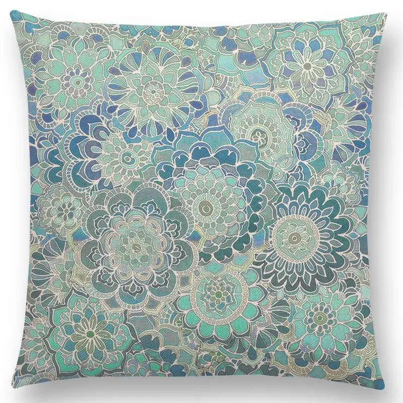 Neu Wunderschönes Blatt Blume Herrliches Florales Doodle Buntes Dekoratives Muster Mandalas Auto Kissenbezug Sofa Überwurf Kissenbezug