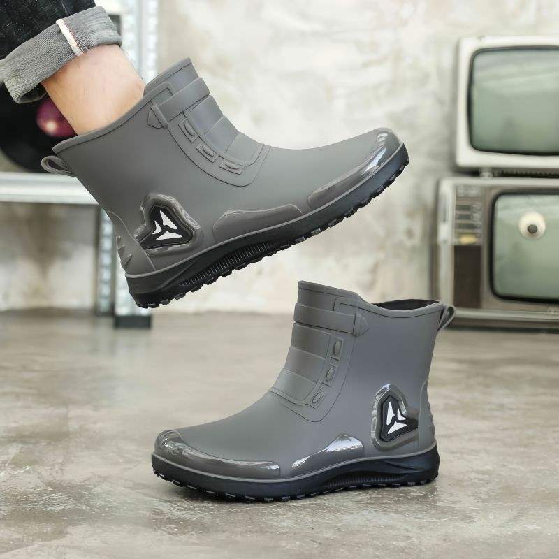 

Мужские новые короткие ботинки от дождя, ботинки для воды с плюшевой хлопковой подкладкой для тепла, водонепроницаемые и нескользящие рабочие резиновые ботинки на мягкой подошве 44