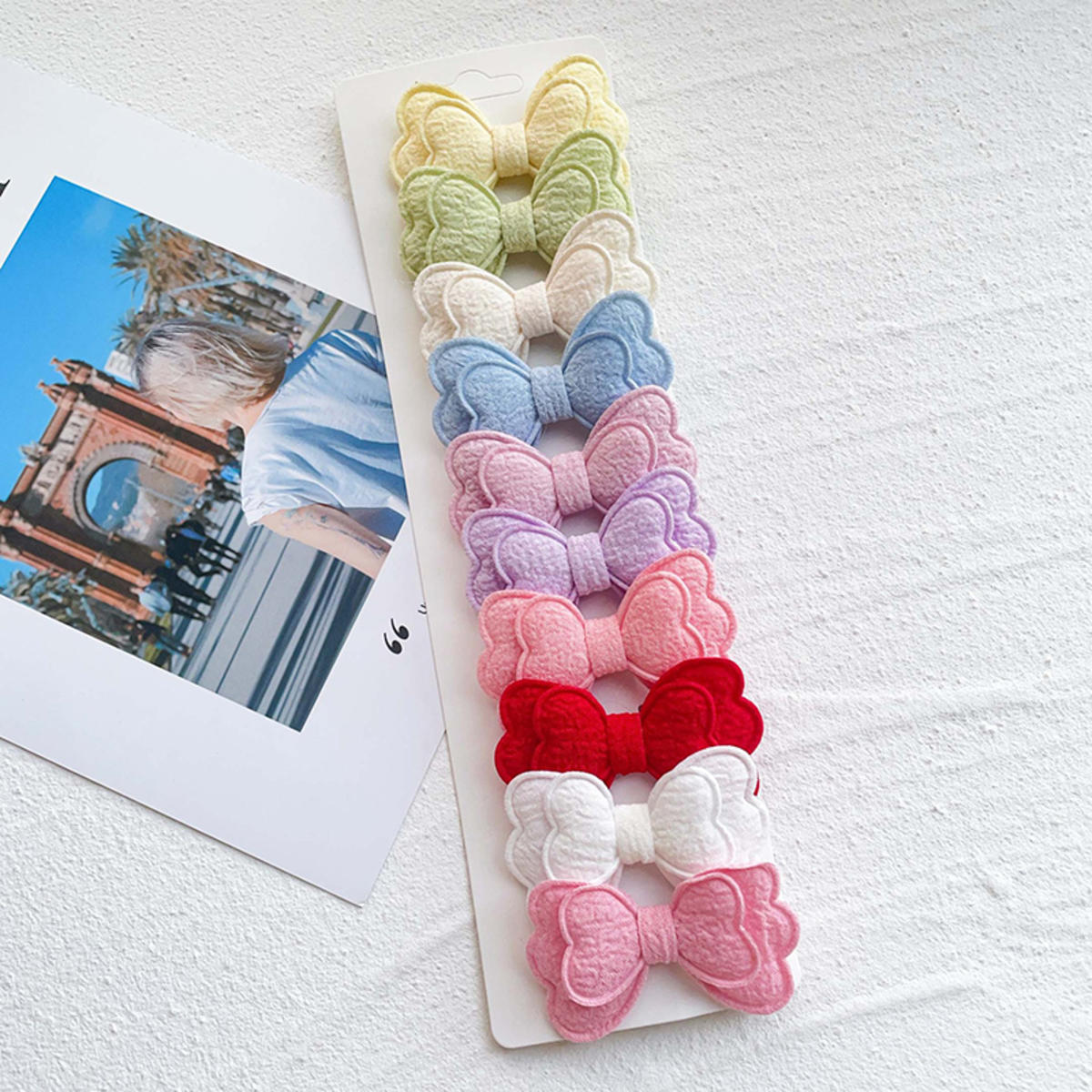 

10Pcs Candy Color Hair Clip Bows Hairpin Girls Double Layered Bow Cute Kid Bangs Hair Pin Safe Baby Hair Accessories style1