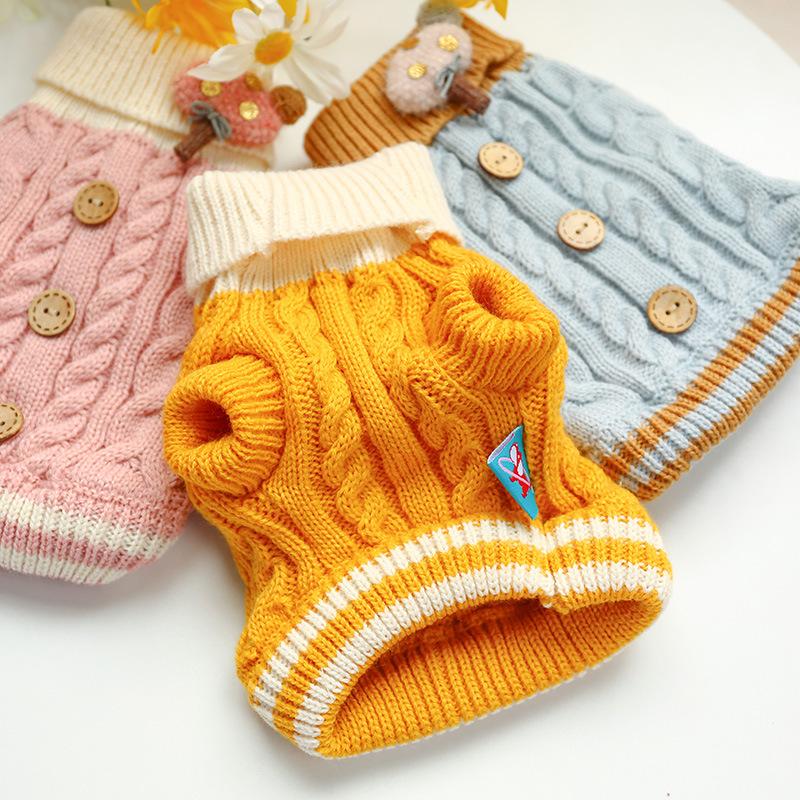 Dog Pet Clothes Cat Classic Knited High Collar Sweater  Sweet Colorful Pet Winter Warm Clothes Puppy Kitty Two-legged Clothing