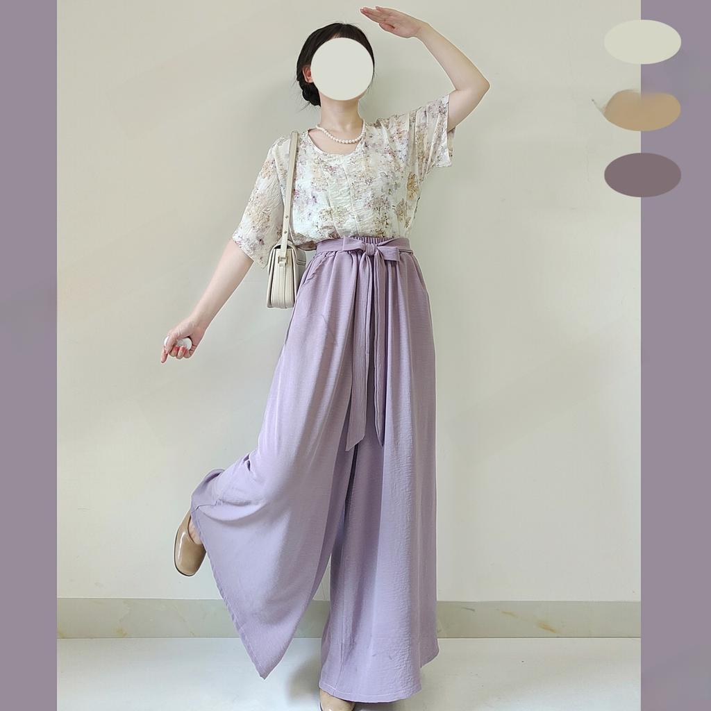Chinese Tang Dynasty Style Hanfu, Flat Collar Top And One Piece Skirt, Wide Leg Pants, Temperament, Fashionable Suit For Women