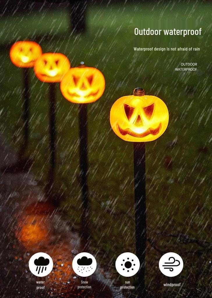 Solar Halloween Pumpkin Garden Stake Lights - Waterproof Outdoor Decorative String for Yard & Lawn
