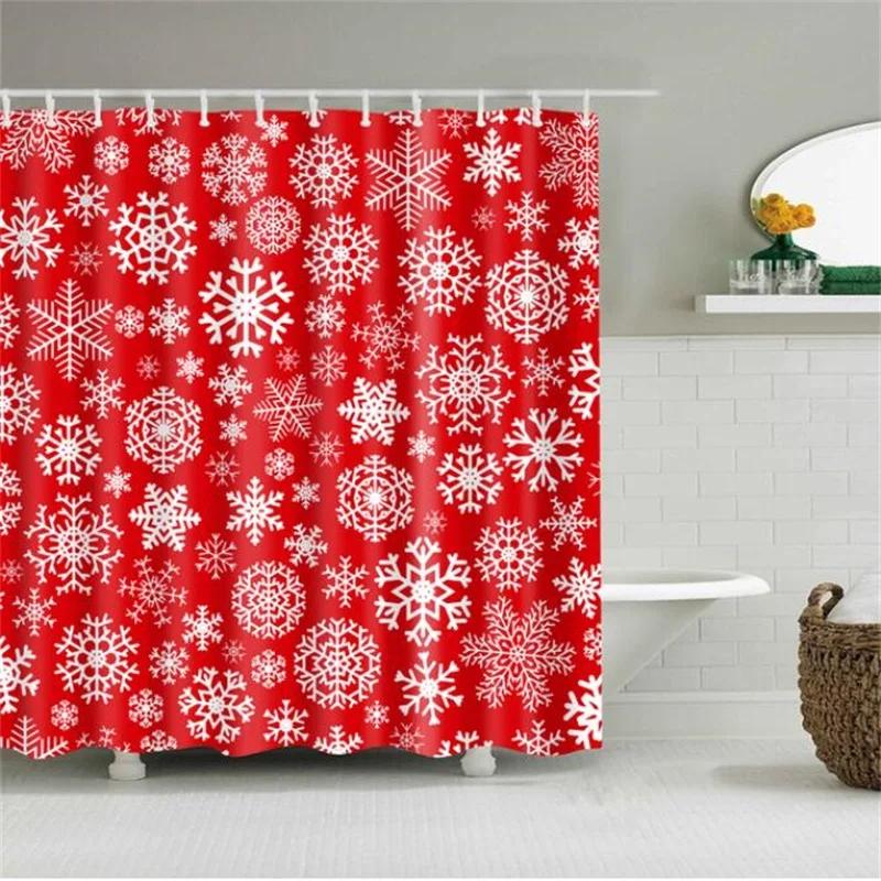 Merry Christmas Shower Curtain Christmas Home Decor Snowman Santa Claus Bathroom Curtain Polyester Fabric Bath Screen with Hooks