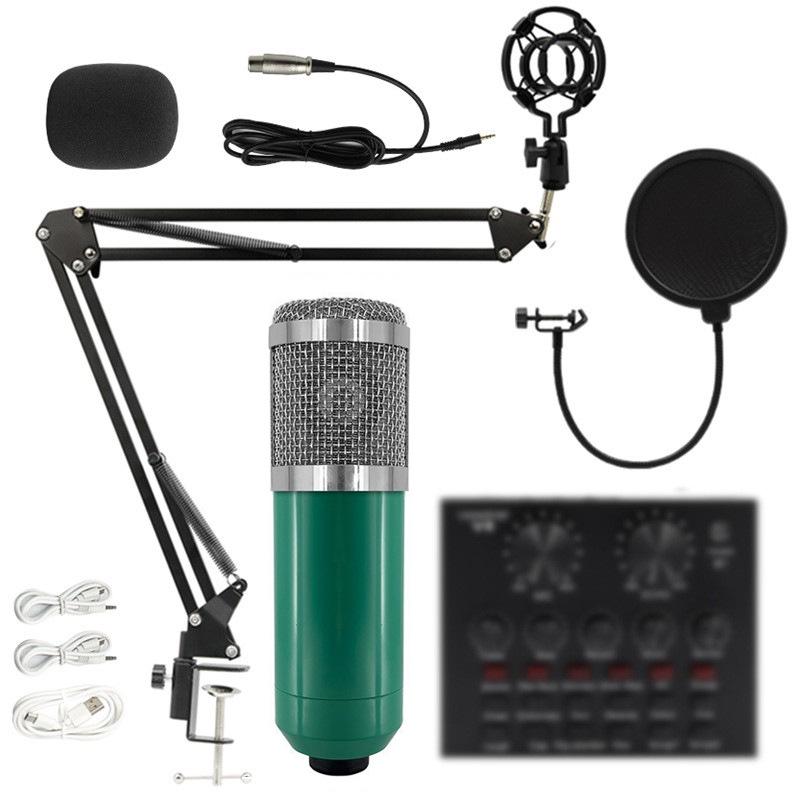 BM800 Kondensatormikrofon Set mit V8 Soundkarte & USB Mikrofonarm für Live-Streaming