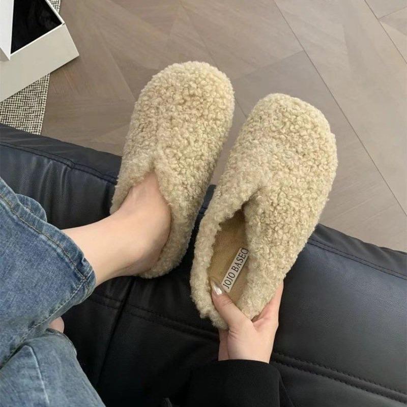 Fashion Platform Wool Baotou Slippers for Women 2025 Autumn and Winter New Riveted Casual Fleece Cotton Slippers