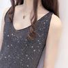 Summer Women's Ice Silk Diamond Camisole Women's Loose Short  Sleeveless V-neck Bottoming Shirt Tank Top