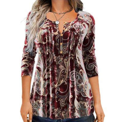 Spring Autumn T-shirt Fashion Floral Printing Round Neck Long Sleeve Top Women's T Shirts