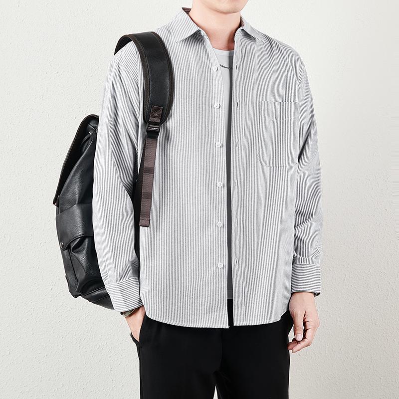 Spring and Autumn New Striped Shirt Long-sleeved Men's Hong Kong Style Korean Style Loose Trendy Shirt