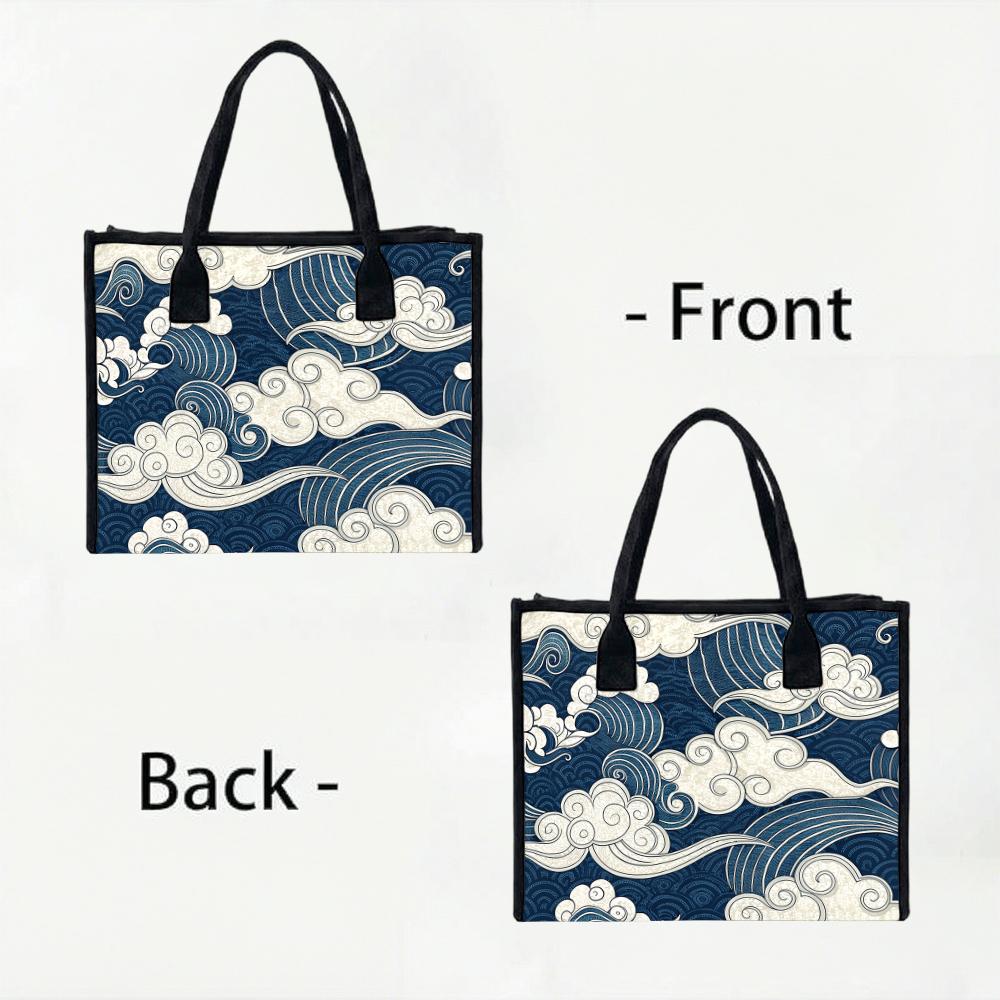 Japanese Wave Pattern Tote Bag Large Capacity Daily Use Shoulder Bag for Women