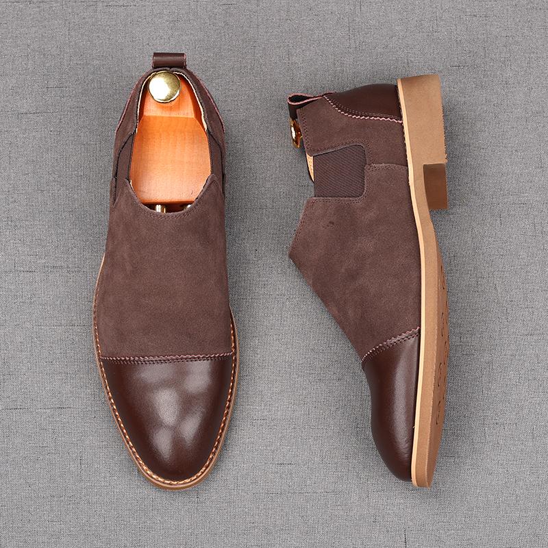 Fashion Men's Pointed Genuine Leather Patchwork Business Flats Shoes Male Designer Monk Strap Loafers Homecoming Wedding Dress Footwear