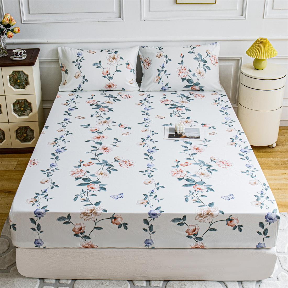

Комплект простыней Queen King с глубоким карманом и цветочным принтом, 3 шт. Мягкие простыни из микрофибры Queen с глубоким карманом, устойчивые к выцветанию простыни и наволочки 100x200+25cm+2 pillowases