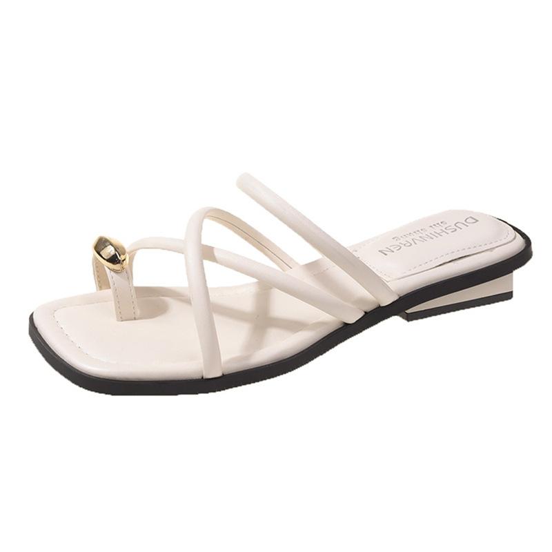 Outer Cover Toe Slippers Women's Summer New Fashion Versatile Thick Bottom Cross Belt Low Heel Beach Sandals