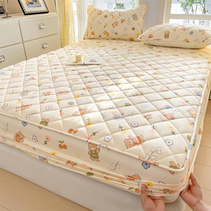 

Quilted Mattress Cover Thicken Bed Linen Single/Double Bedspread Home Soft Bed Covers Cotton Surface Free Two Pillowcases 150x200cm