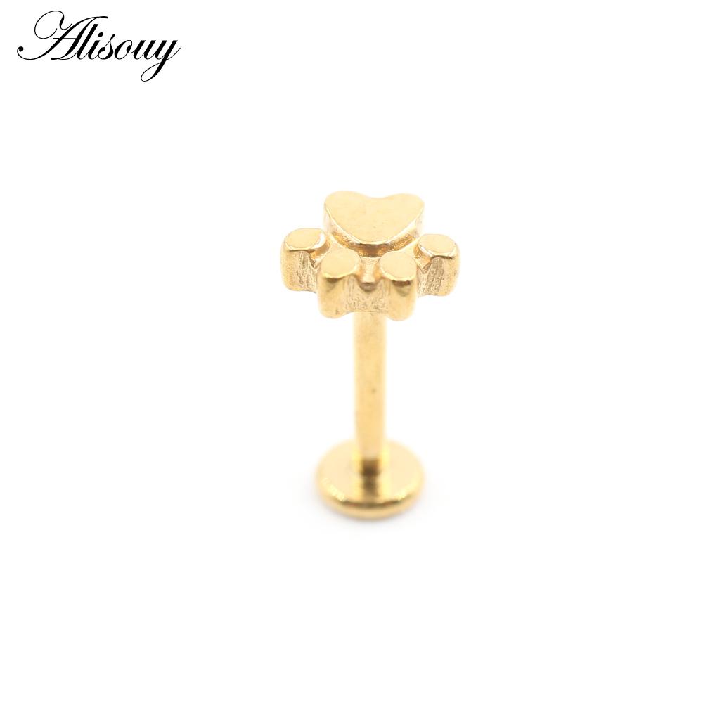 Alisouy 1 Stück Edelstahl Hundepfotenabdrücke Blatt 16G Tragus Helix Bar Labret Lippenring Knorpel Ohr Ohrring Piercing Körperschmuck