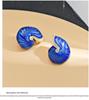 Antique Blue Enamel Conch Earrings In Oil Painting Style - Chinese Retro Inspired Fashion Jewelry