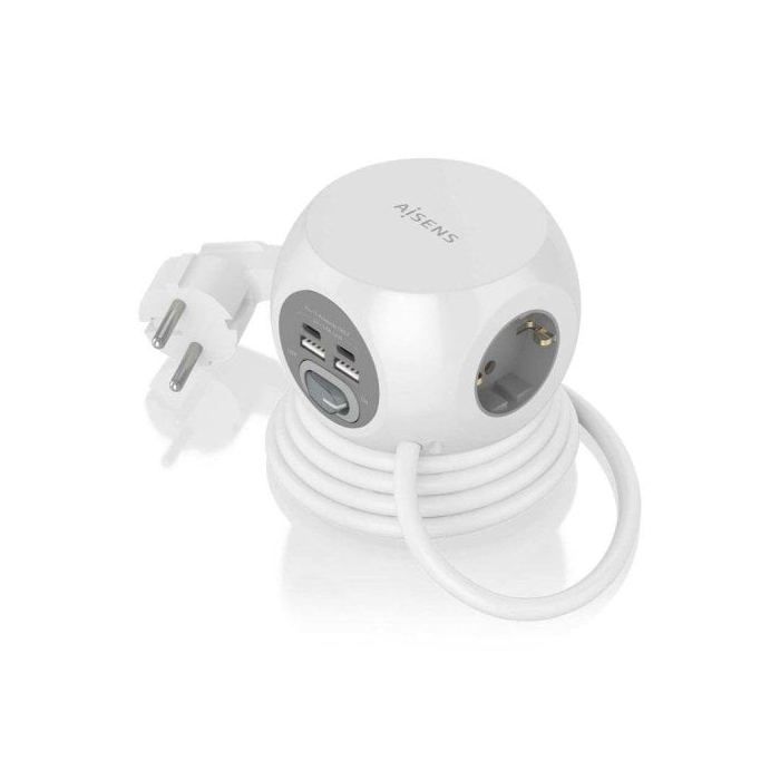 Aisens Regleta Sobremesa Multifuncion con 3 Tomas + 2xUSB-C/2xUSB-A 1.4m Blanca