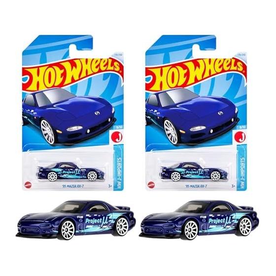 Hot Wheels Basic Car 95 Mazda RX-7 Vehicle Toy Mini Car for Ages 3 and Up Blue HXR27 (x 2)