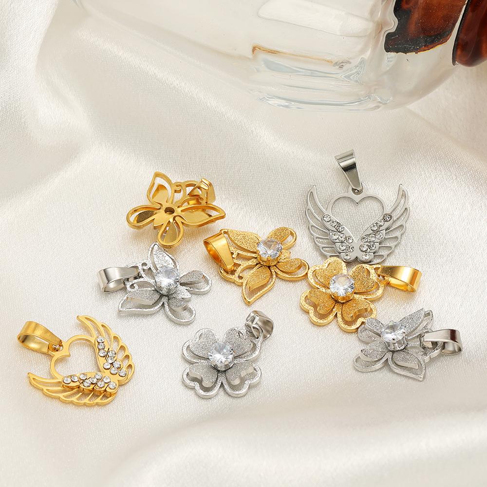5Pcs Stainless Steel Metal Heart Flower Butterfly Cubic Zircon Charms for Necklace Bracelet DIY Jewelry Pendants Earrings Making