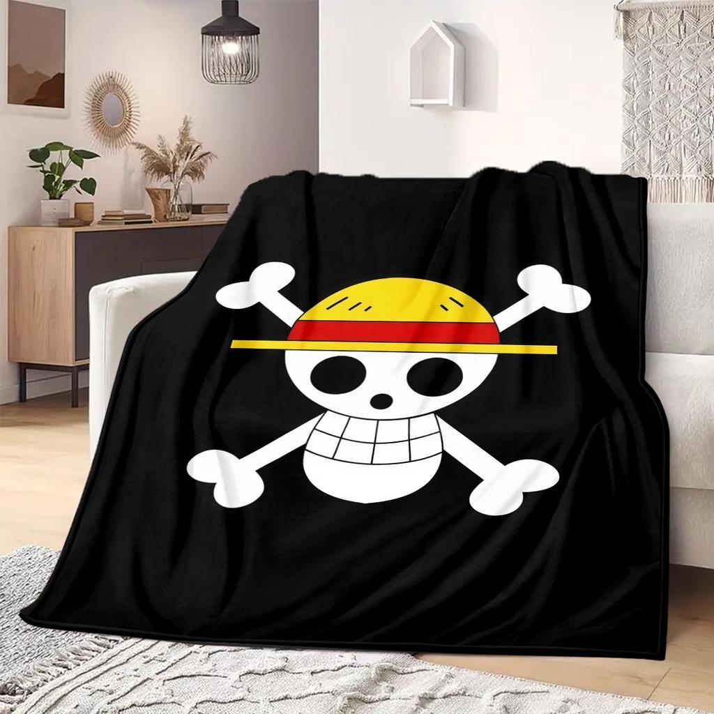 One Piece Jolly Roger Logo Print Blanket Warm Comfortable Flannel Blanket Suitable for Bedrooms,Sofas, Beds,Chairs -QIAO95