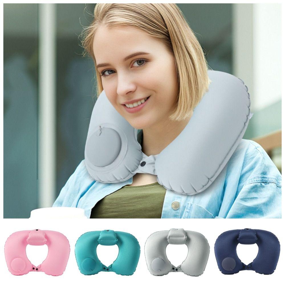 Hand Pressing Press To Inflate Pillow U-Shaped Neckrest Pad Neck Support Cushion  Tourist