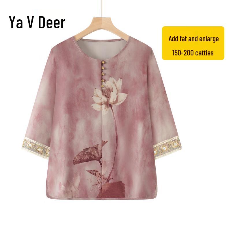 Women s Plus Size Chinese Style Floral Lace Cuff Mid-Sleeve Blouse 6XL