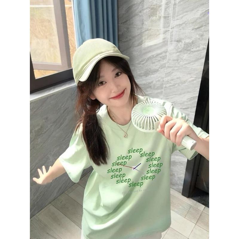 

Letter Printed Women s Short Sleeved T-shirts Loose Casual Round Neck Bloues Korean Lazy Style Ladies Pullover S чорний
