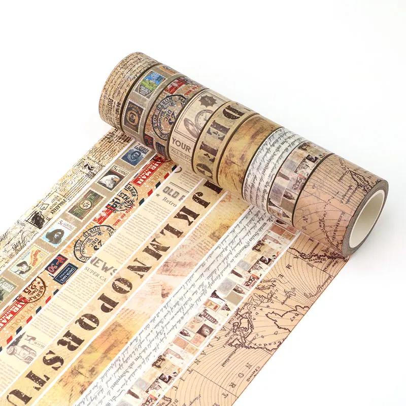 1PC. 10M Decorative Rero Kraft English Script Stamps Map Washi Tape Adhesive Stickers Masking Tape Cute Journaling Stationery