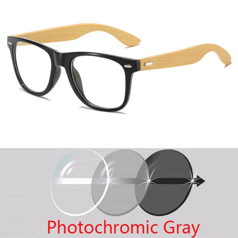 Retra Square Bamboo Legs Frame Glasses Ultra Light Myopia Nerd Spectacles Degree 0 -0.5 -1.0 -2.0 -3.0 -4.0 To -6.0