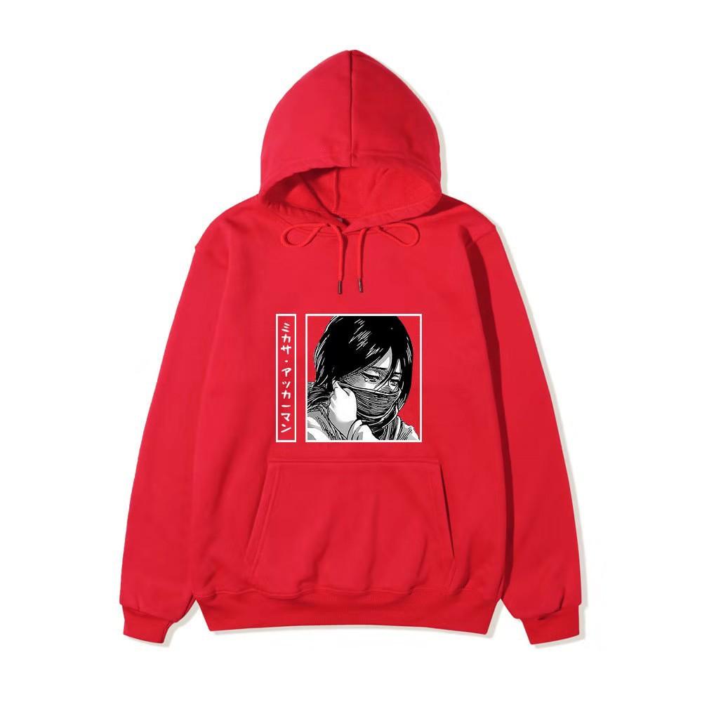 Unisex Attack on Titan Mikasa Ackerman Hoodie, Black White Manga Graphic Print Long Sleeve Pullover Hooded Sweatshirt Streetwear