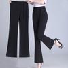 Chinese Style Autumn Flare Pants Women Solid Frog Pockets Elastic High Waist Casual Versatile Slim Wide Leg Ankle Length Trouser