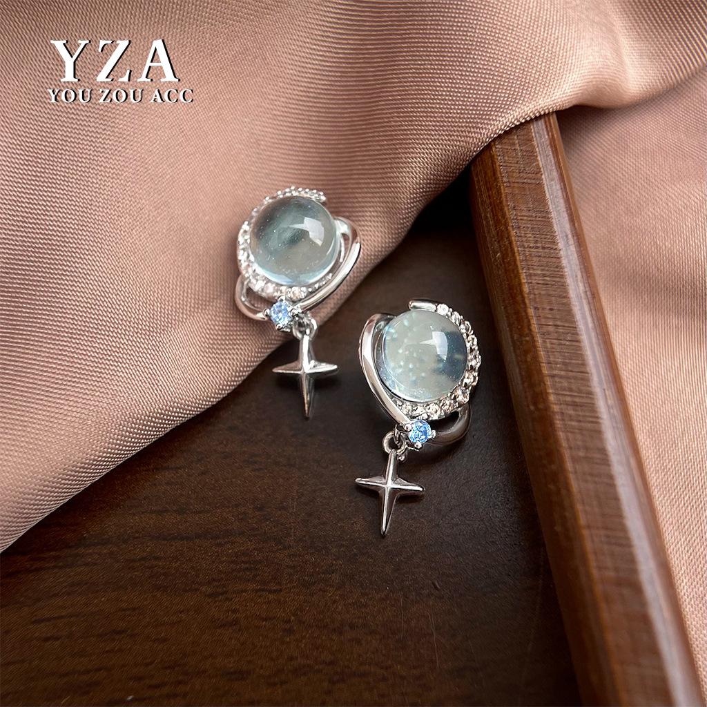 Stilvolle Mond & Sternenlicht Blaue Zirkon Ohrstecker - High-End Nischen-Stecker für Damen