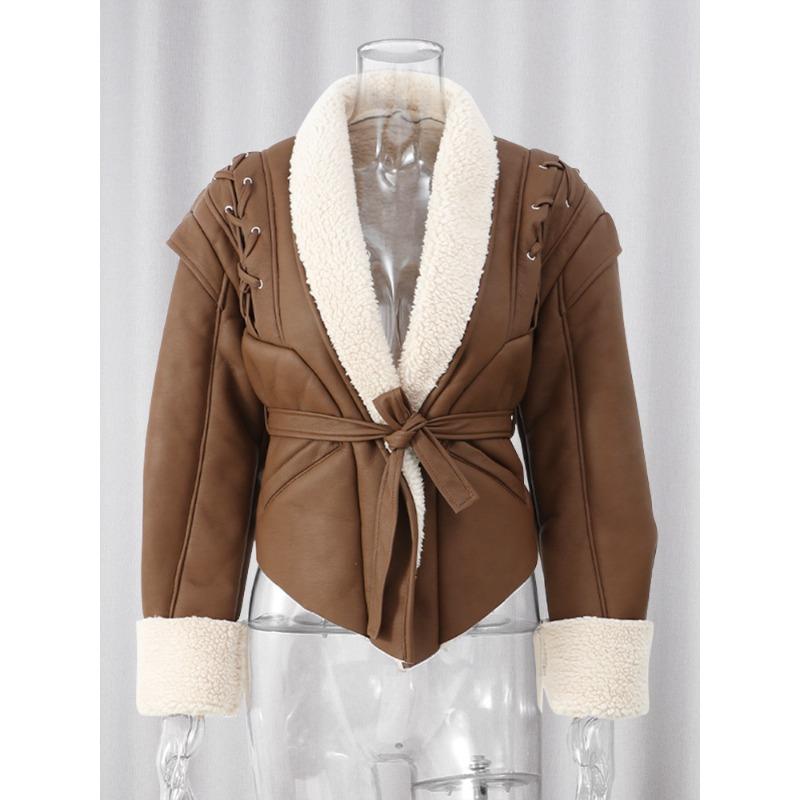 - Hot Lace-up Short Leather Jacket, Autumn and Winter Ladies Street Personality Leather Jacket