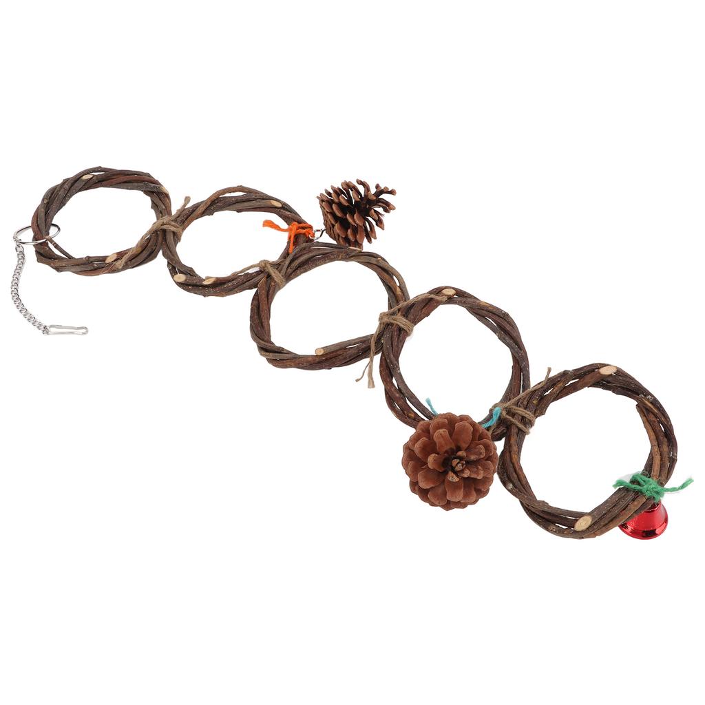 Parrot Ring Toy Safe Hand Knitted Hangable Bird Ring Swing Toy with Hook for Birds Parrots5 Rings