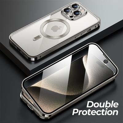 For iPhone 15 14 Pro Max 360 ° All Inclusive Protectives Case Magnetic Safety Wireless Charging Aluminum Alloy Protective Cases