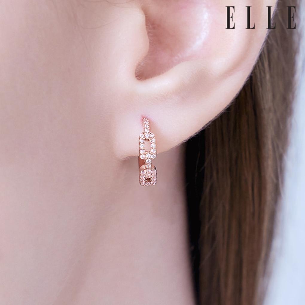 14K Chain Q Ring One-Touch Earrings (Gold Pin) ELGPEE440