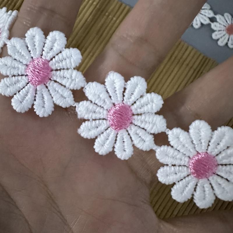 652F Flower Lace Ribbon 1 Yard 25mm Wide Embroidered Lace Trim Sewing Ribbon for Wedding Dress Clothing Embellishment