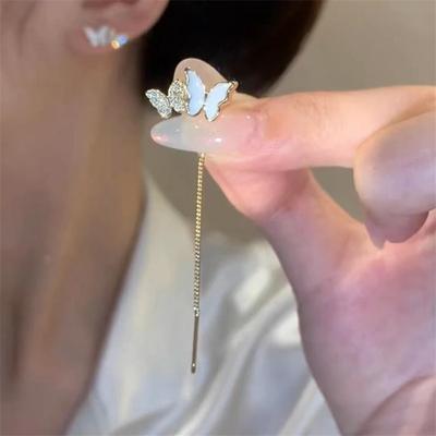 Fashion Trend Unique Design Exquisite Light Luxury Micro -Inlaid Zircon Butterfly Tassel Ear Thread Ladies High Jewelry Partygift
