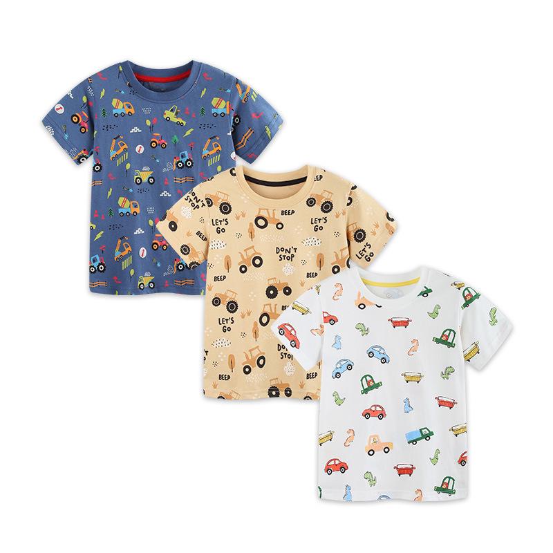 Summer 2026 New Boys European & American Style Three-Piece T-shirt Set: Printed Knitted Cotton Toddler & Child Sportswear 4 Years (110 cm)