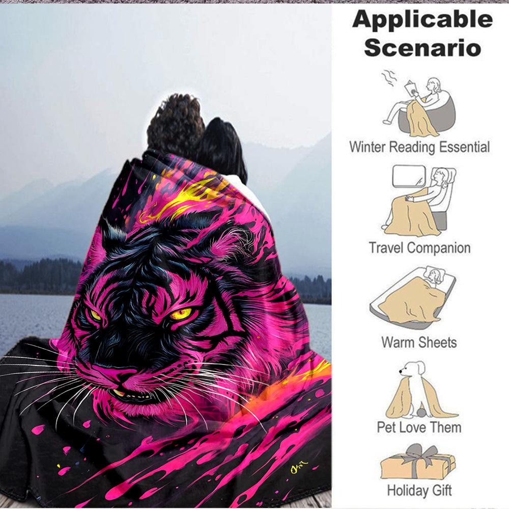 1pc Tiger Art Print Blanket Lightweight Flannel Blanket Throw Blanket For Sofa, Bed, Travel, Camping, Livingroom, Office Yy251015164