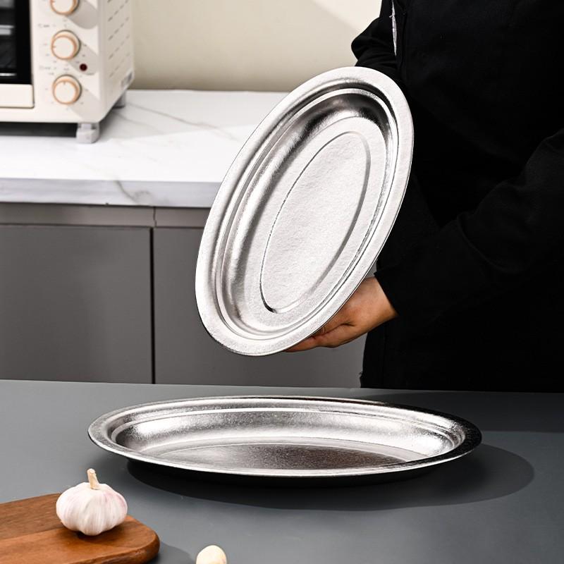 Titanium Oval Serving Platter Steaming Fish Food Fruit Heavy Duty Kitchen Dishware 20cm Electroplated Surface