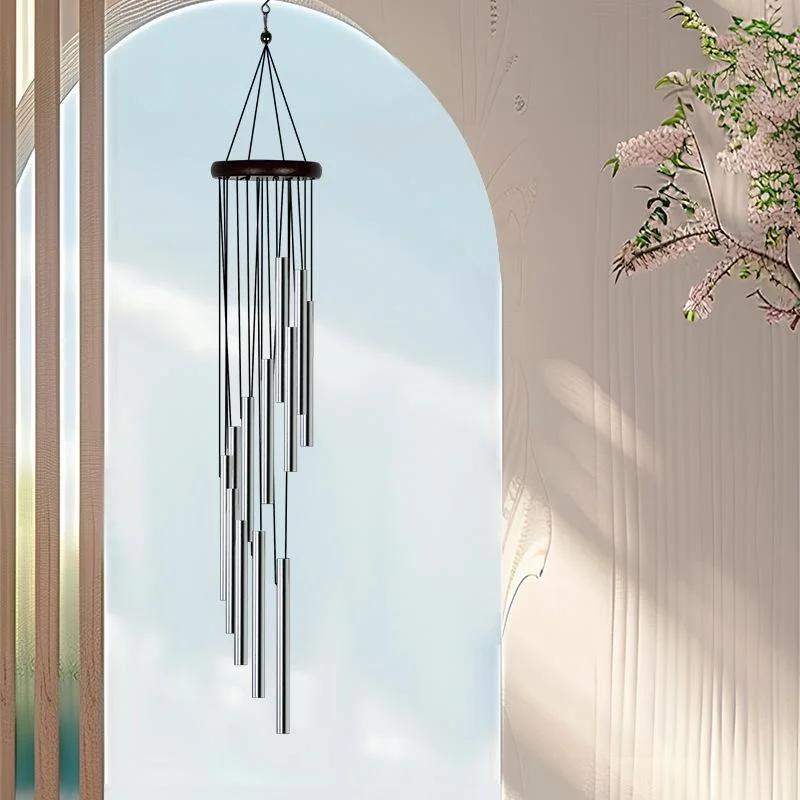 12 Tubes Rotating Solid Wood Aluminum Pipe Wind Chime Waterproof 12 Pipe Classic Matching Music Wind Chime Home Decoration 2025